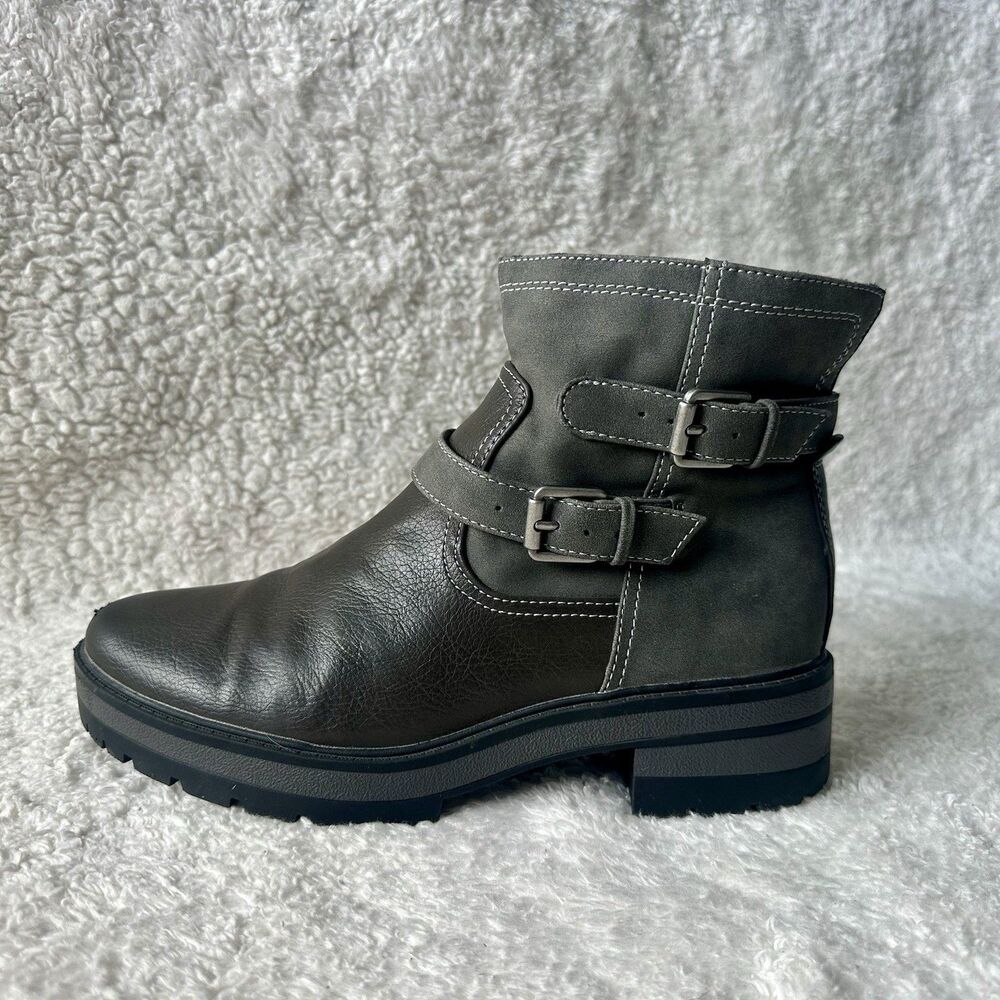 Soul Naturalizer North Moto Boots Women 8.5 Gray Double Buckle Lug Sole Boot